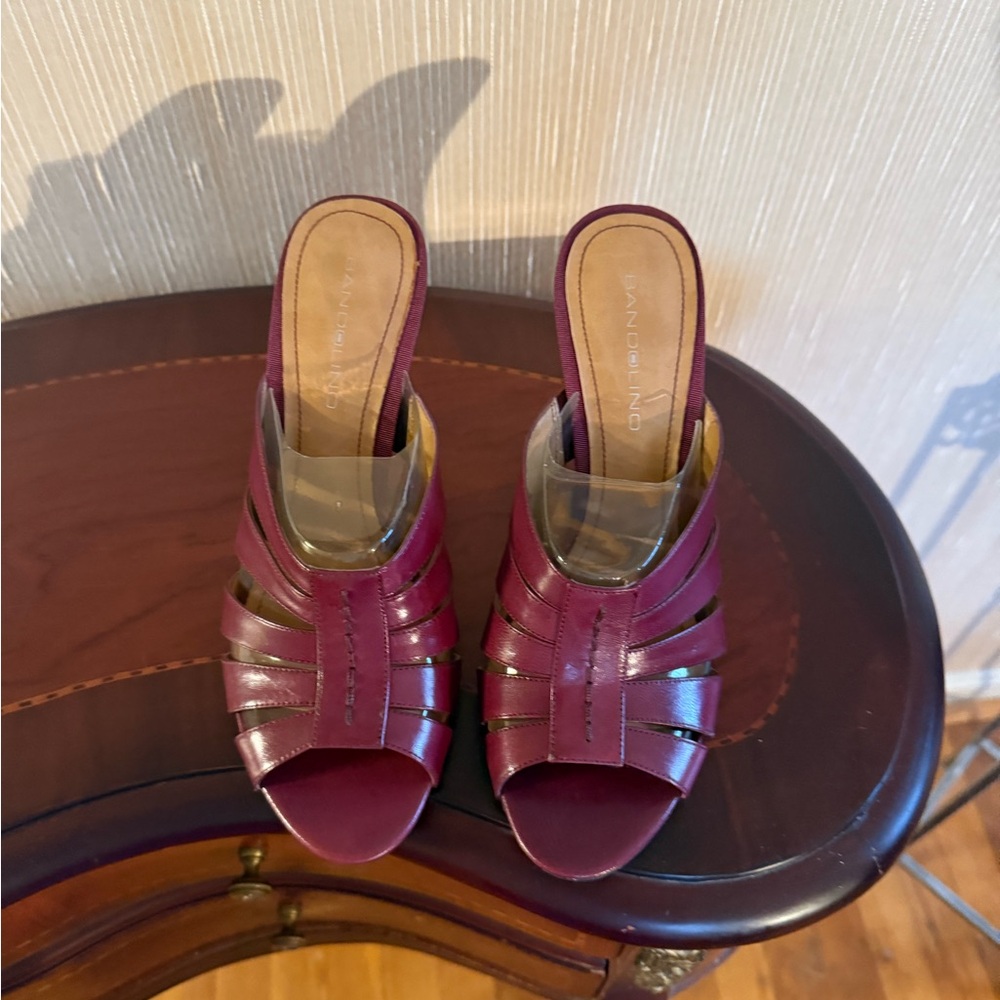 Burgundy heeled mules